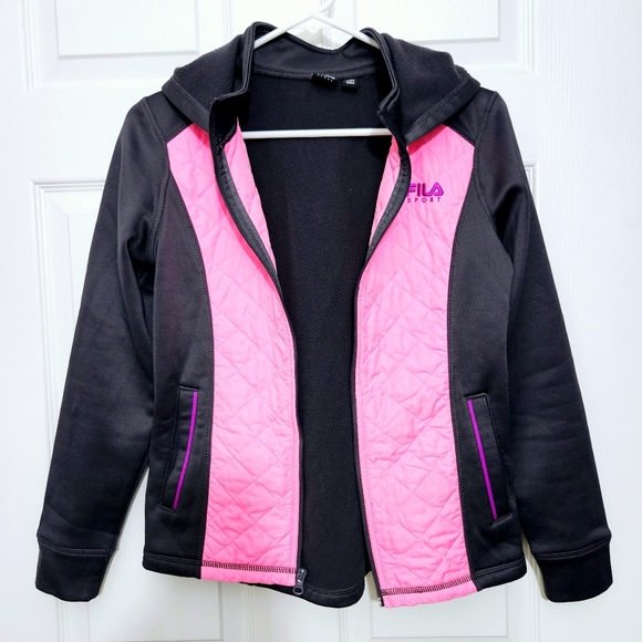 FILA SPORT Girls Full Zip Hooded Jacket Pink/Black - Picture 3 of 8
